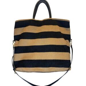Anthropologie Striped Fuzzy Tote Bag  pouch included